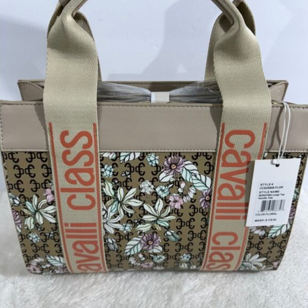 Cavalli Class Floral Beige Tote Bag